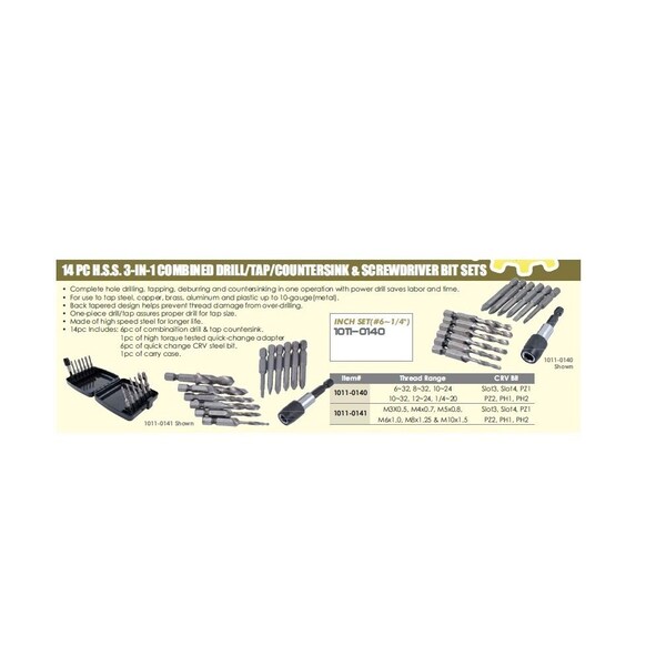 H & H Industrial Products 14 Piece M3-M10 High Speed Steel 3-In-1 Tap & Drill Kit 1011-0141 - main